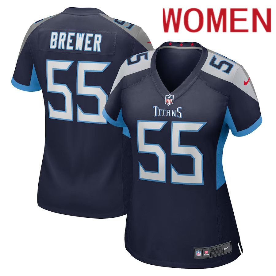 Women Tennessee Titans 55 Aaron Brewer Nike Navy Game Player NFL Jersey